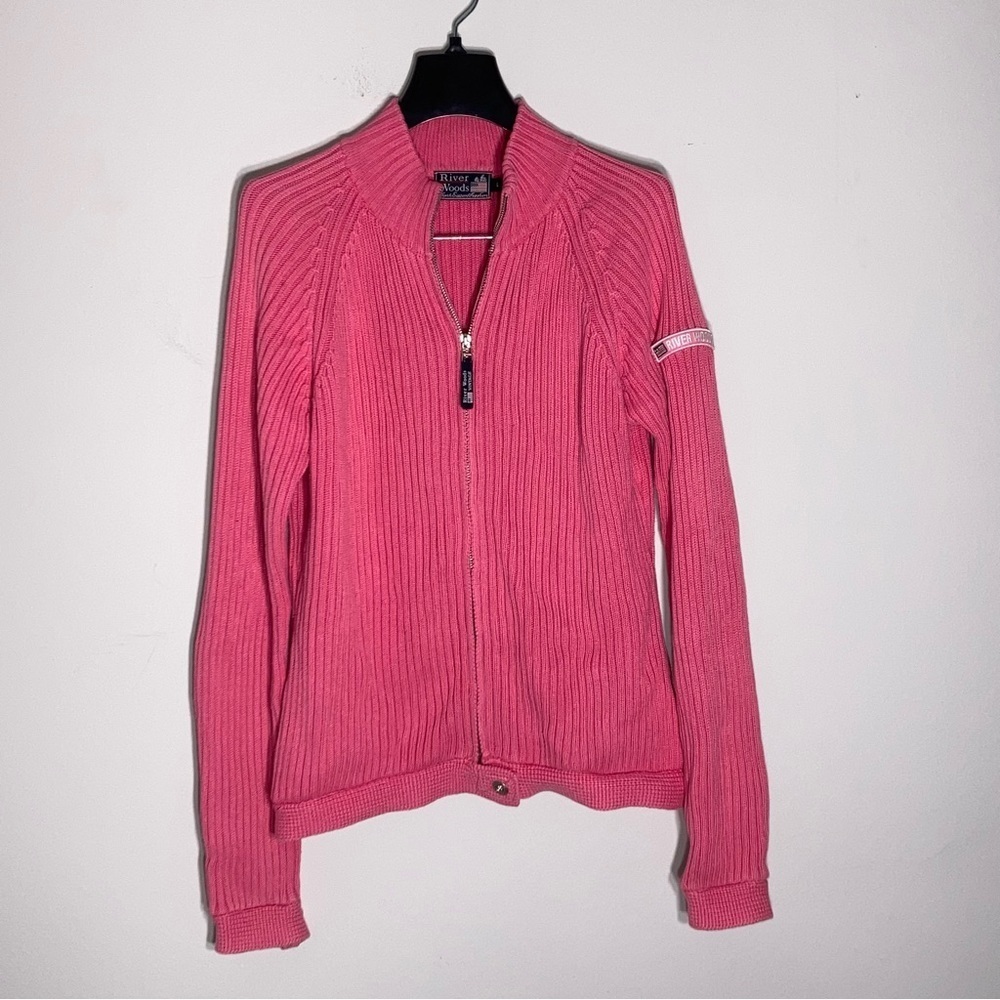 RIVER WOODS | Pink Rib Knit Sweater Cardigan with Front Zip